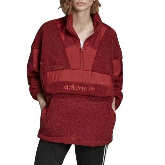 adidas Originals Tops - Adidas‎ Originals Women's Burgundy Sherpa Fleece Half Zip Pullover Size M